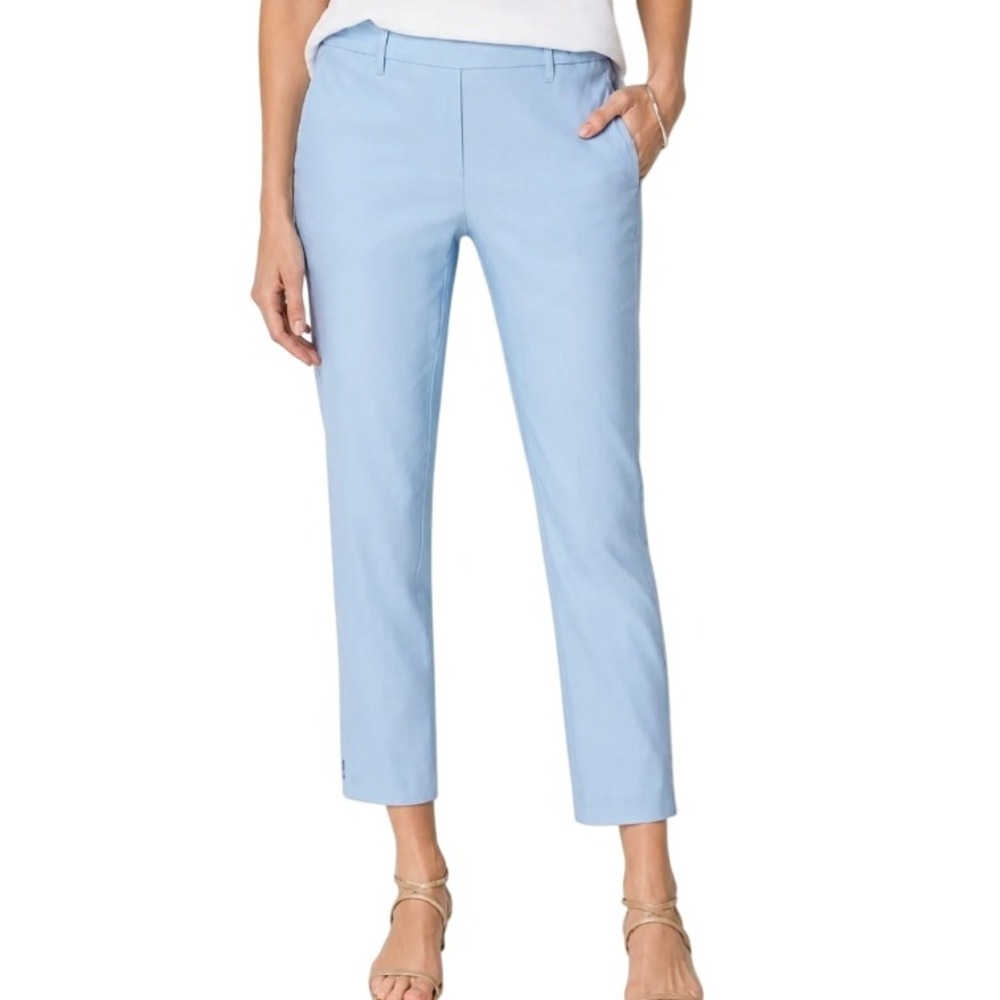 J. Jill XL Light Blue Skyline Linen Stretch Slim Leg Cropped Pull On Pants NWT